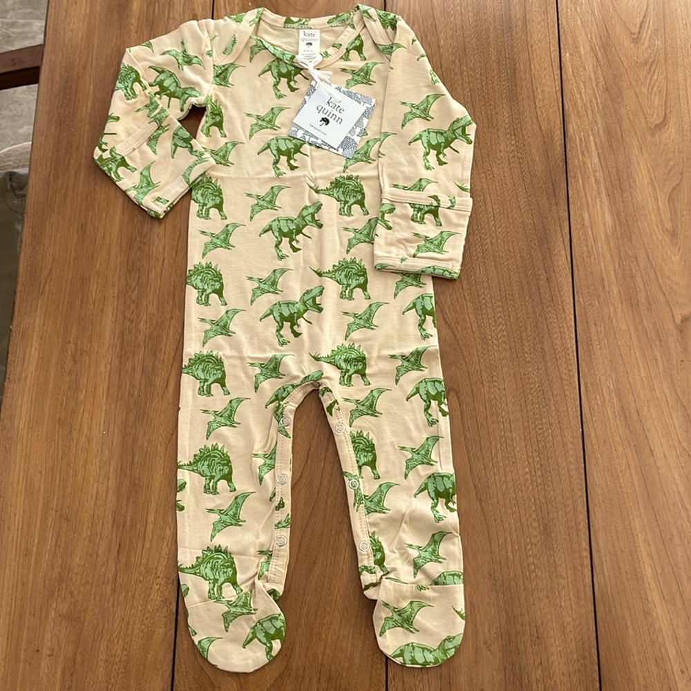 Kate Quinn Lap Neck Long Sleeve Footie Dino Dinosaur Super Soft Bamboo NWT 0-3M